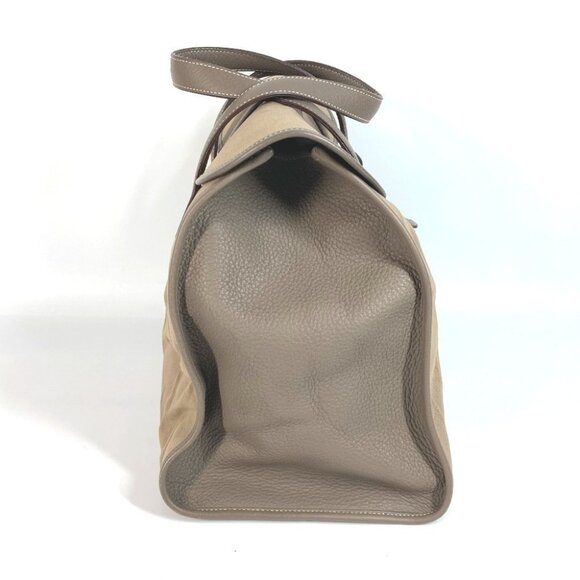 HERMES Punching H logo Hood Tote Bag Duffle Bag Hand Bag Leather/Canvas gray - Picture 6 of 11